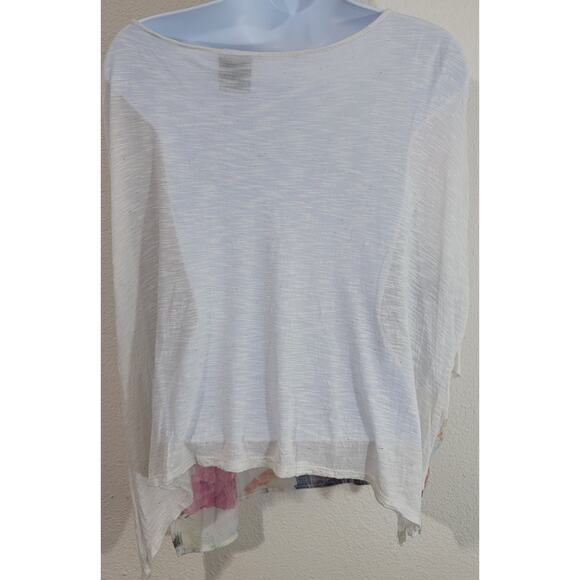 Bobeau Cream Pink Purple Floral Slub Knit Top M 3/4 Drop Sleeves Lightweight - Picture 3 of 5